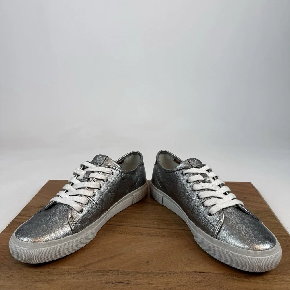 New Womens Frye Gia Pewter Metallic Leather Sneakers Shoes Size 9 M‎